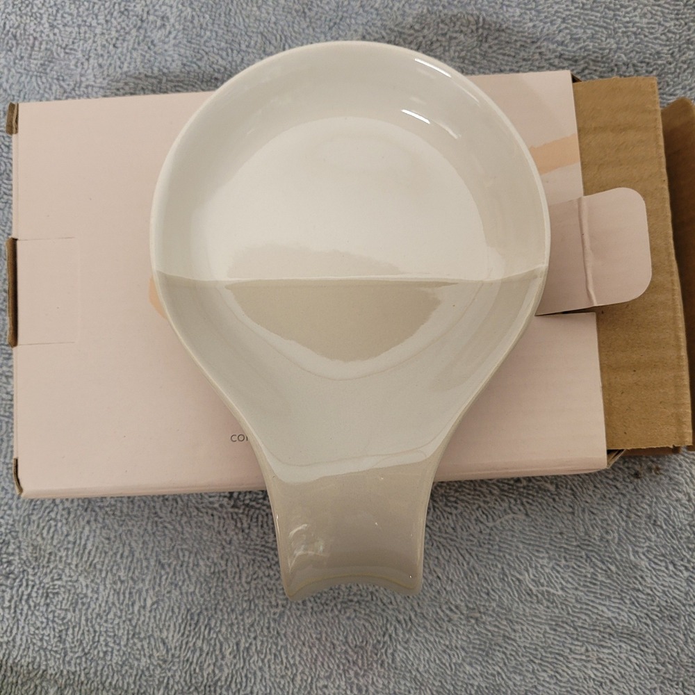 Favor Ceramic Spoon Rest Hand Dipped Neutral Two Tone Cream Taupe SP-GR-0031